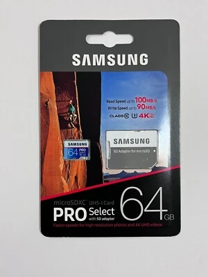 New Samsung PRO Select 64GB MicroSDXC Memory Card w/ Adapter MB-MF64GA/AM - Image 1 of 3