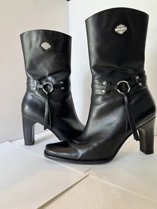 HARLEY DAVIDSON Women’s Leather High Heel Moto Boot SZ 8.5 Awesome Condition - Picture 1 of 10