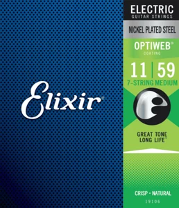 JEU CORDES GUITARE ELECTRIQUE 7c ELIXIR OPTIWEB NICKEL PLATED MEDIUM 19106 - Picture 1 of 3