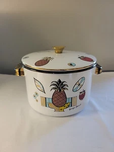 Georges Briard Ambrosia Pineapple Enamelware 4Qt Pot With Lid & Warmer Stand - Picture 1 of 10