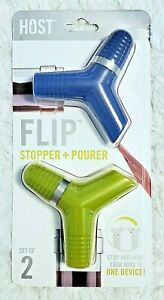 Host FLIP Wine Stopper & Pourer - Set of 2 - Stop & Pour Wine with 1 Device! NEW