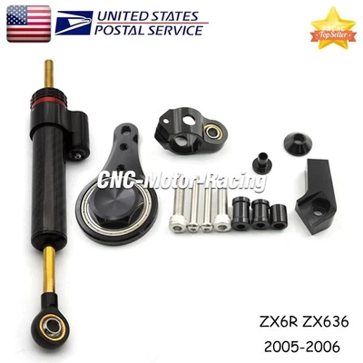 Amortiguador de dirección con kit de montaje de soporte para Kawasaki Ninja ZX636 ZX6R 2005-2006 Foto 1 de 4