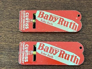 Pair Of 2 Baby Ruth Curtiss Candy Advertising Tin Lithographed Toy Whistle 1940s - Picture 1 of 6