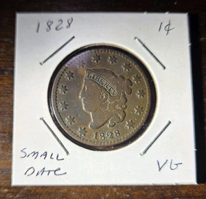1828 Small Date Coronet Head Large Cent Coin VG - Rare - Low Mintage - Picture 1 of 2