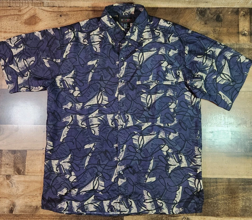 Camisa de seda sorpresa vintage años 90 gris talla mediana beige arte abstracto abotonada Foto 1 de 4