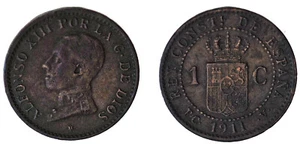 1 COPPER CENT SPAIN / 1 CÉNTIMO COBRE ESPAÑA. ALFONSO XIII. 1911*. VF- / MBC-. - Imagen 1 de 1