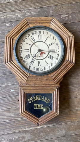 Antique Oak Standard Time Calendar Regulator Wall Clock Large Gilbert? Cover