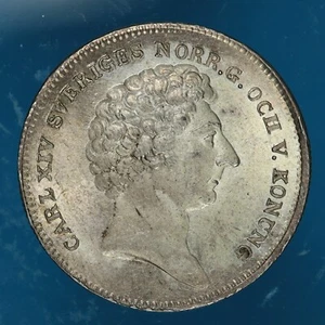 SVEZIA CARL XIVJOHAN 1/8 RIKSDALER 1831 CB SILVER COIN ARGENTO MONETE FDC! - Foto 1 di 2