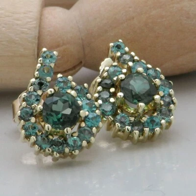 Ohrringe Ohrstecker mit Blautopas + Turmalin Besatz in 585/14K Gelbgold - Bild 1 von 4