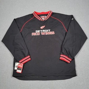Vtg Detroit Red Wings Jacket Mens XL Black CCM NHL Face Off Windbreaker Pullover - Picture 1 of 13