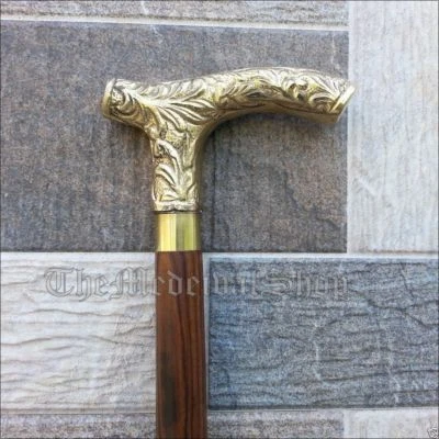 Ancien bâton de marche en bois en laiton marron pour homme créateur victorien... - Photo 1/4