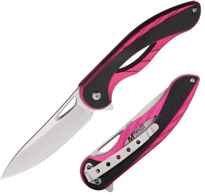 MTech Folding Knife 3.5" Stainless Steel Blade Pink And Black Aluminum Handle - Image 1 of 3