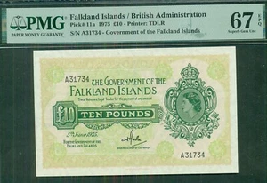 Islas Malvinas, 1975, £10, Pick #11a, PMG Grado 67EPQ, Excelente GEMA SIN CIRCULAR - Imagen 1 de 2