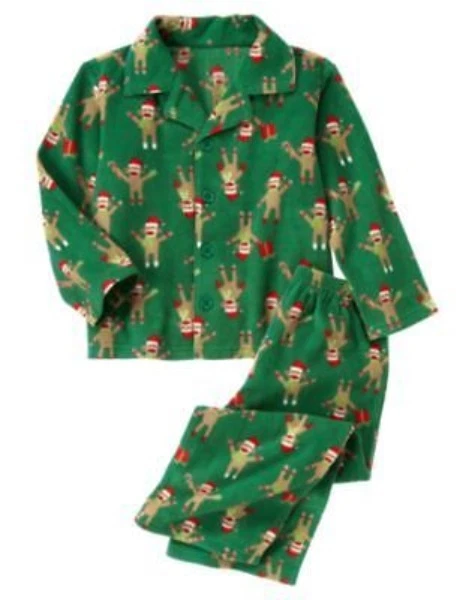 GYMBOREE пижамы зеленый обезьяна носок флис 2шт пижамы 12 18 24 2T новый с Ярлыками - Изображение 1 из 1