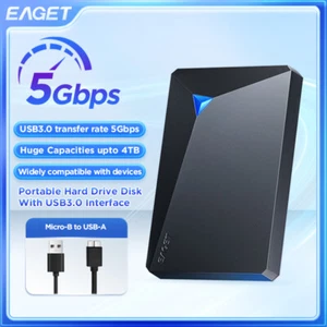 EAGET Portable Hard Drive Disk Mobile HDD 1TB 2.5'' 5Gb/s Solid State For PC MAC - Picture 1 of 13