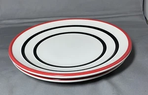 Two Pfaltzgraff Empire Red Salad Plates Black Bands W/Red Trim 8.5" - Picture 1 of 4