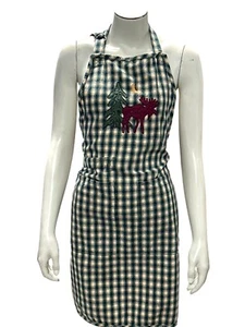 CCC Vintage Green Plaid Kitchen Apron With Moose Tree Appliqué One Size Fits... - Picture 1 of 8