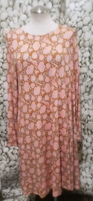 Old Navy Dress Size Large Birds Swing Yellow Floral Long Sleeve Rayon Spandex - Image 1 of 4