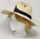 JR Ross Las Vegas Womans cream Hat black Crystal Headband 6 7/8 Wool Vintage
