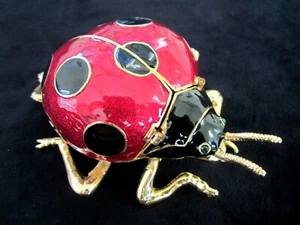 Lovely Enameled Large Ladybird ( Ladybug ) Pewter Jewelry Box - Great Gift ! - Foto 1 di 9