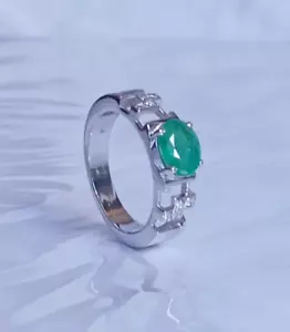 Natural Emerald Oval Gemstone Ring 925 Sterling Silver Handmade Wedding Jewelry - Bild 1 von 11