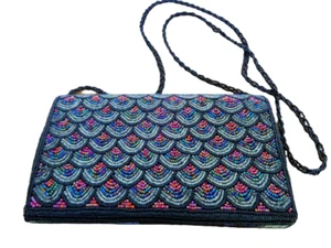 Vintage multi color seed bead clutch purse w/ overlapping circles pattern - Picture 1 of 10