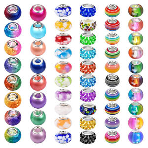 100pcs Assorted European Beads Colorful Glass/Resin Large Hole Spacer Bead