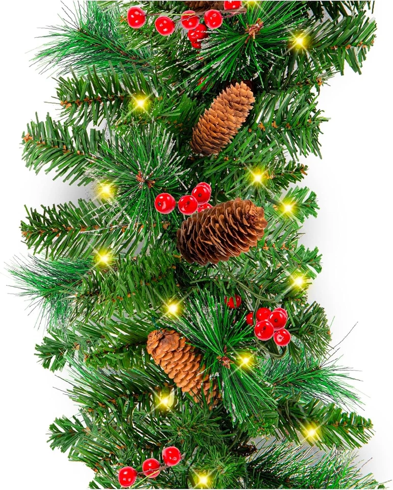 Best Choice Products 9ft Cordless Prelit Christmas Garland W/ 50 Lights Pine C