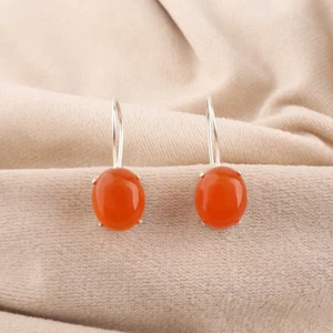 Naranja Cornalina Piedra Preciosa 925 Plata de Ley Pendientes Negro Friday Joyas - Imagen 1 de 3