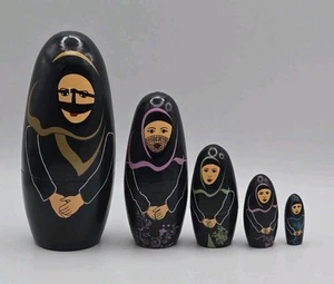 Middle Eastern Handpainted Carved Nesting Dolls • Set Of 5 Dolls  - Picture 1 of 12