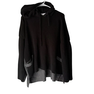 Zara вязаный толстовка с капюшоном средний черный серый высокий низкий кромки свитер пуловер - Изображение 1 из 4