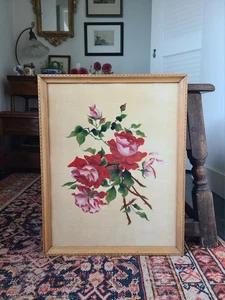 Antikes Satzgemälde 19. Jahrhundert auf Samtrosen Volkskunst primitiv - Bild 1 von 11