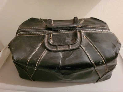 Antique Large 18" x10"x11" Black Leather Medical Doctor's Bag - Image 1 of 4