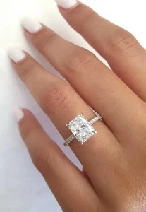 4.45 TCW Radiant Cut White Moissanite Engagement Ring In 14k White Gold Plated - Picture 1 of 4
