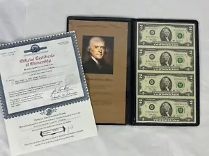 2003 $2 Two Dollar Federal Reserve Note Uncut Sheet of Four Bills With COA - Picture 1 of 6
