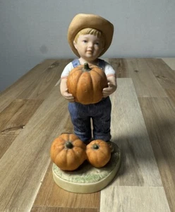 Denim Days (by Homco) (#1502) Child with Pumpkins Figurine / Fall Decor Hallowee - Picture 1 of 5