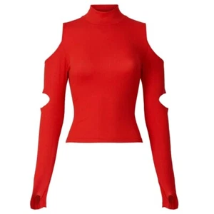 LNA Apex Cold Shoulder Cutout Rib Top Size LARGE Womens Long Sleeve Red RTR - Picture 1 of 7