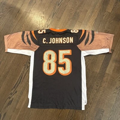 Camiseta Cinncinati Bengals Chad Johnson Mediana Reebok Negra Desteñida Envejecida Foto 1 de 4