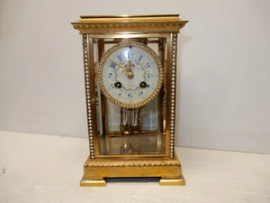 ANTIQUE FRENCH CRYSTAL REGULATOR TABLE CLOCK W/ PEARL BORDERS BOSTON MASS - Picture 1 of 13