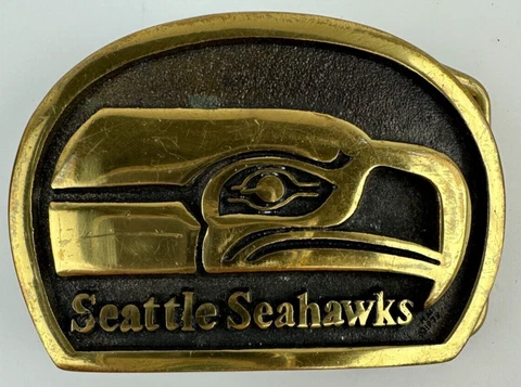 Seattle Seahawks Brass Belt Buckle Heritage Mint Rainier Bank 1978 Collectable Cover
