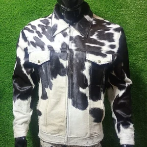 Herren Hair-On Rindsleder Jacke Reißverschluss Western Echt Echt Biker Hairon Mantel - Bild 1 von 10