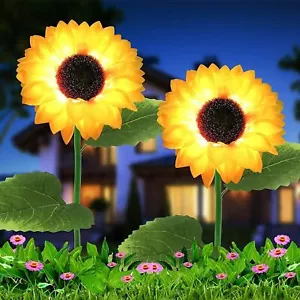 10 LED Solar Sunflower Lights 2 Pack Decorative Stake Lamp for Garden Yard Patio - Picture 1 of 11