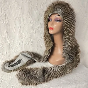 Spirithoods Furry Trapper Hat Scarf Owl Pockets Festival Faux Fur Native Feather - Picture 1 of 8
