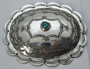 Vintage Navajo Sterling & Turquoise 3" by 2-1/2" Single Concho from Belt #1 - Picture 1 of 5