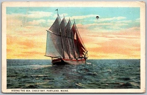 Portland Maine 1925 Postcard Riding The Sea Sailboat Casco Bay - Imagen 1 de 2
