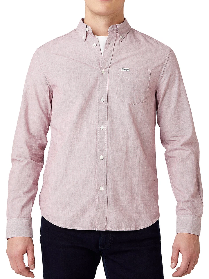 Wrangler - Camisa De Negocios Casual Para Hombre A Rayas Rojas Regular Fit - Imagen 1 de 4