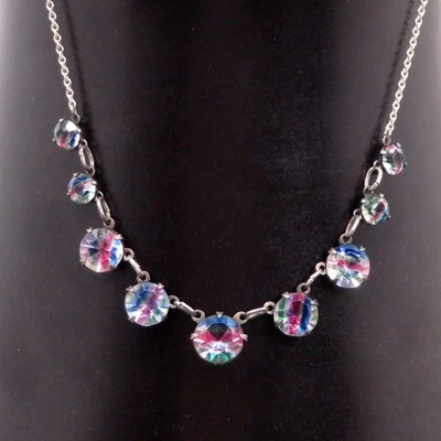 Collana Art Deco In Pietra Del Reno ° 835 Argento ° SILVER NECKLACE ° KETTE - Immagine 1 di 4