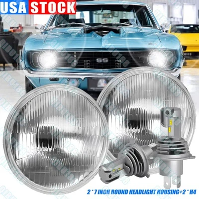 For Chevrolet Chevy II 1964-1967 2PCS 7" inch Round LED Headlights Hi/Lo Beam - Image 1 of 4
