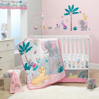 Bedtime Originals Rainbow Jungle Elephant/Leopard 3-Piece Baby Crib Bedding Set - Image 1 of 4
