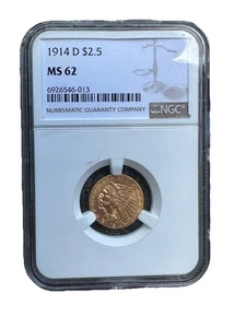 1914-D $2.50 Indian Gold Quarter Eagle NGC MS62 - Picture 1 of 4